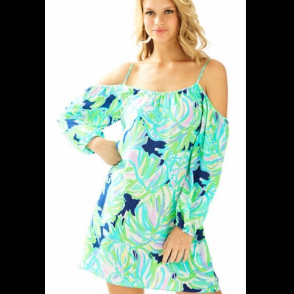 Lilly Pulitzer Blue and Green Off-Shoulder Dress